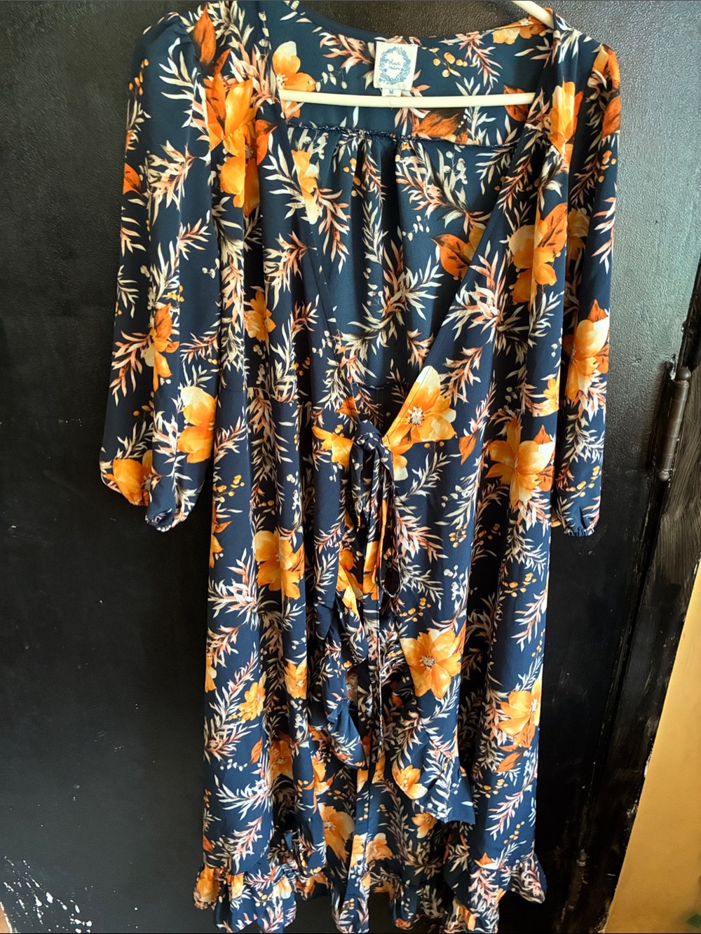 Blue Rain Floral Tie-Waist Maxi Dress/Beach Coverup Open Front w Tie M